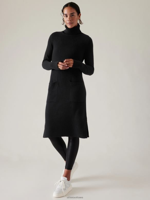 Athleta Alpine Turtleneck Sweater Dress Women Black Clothing VHFL2401