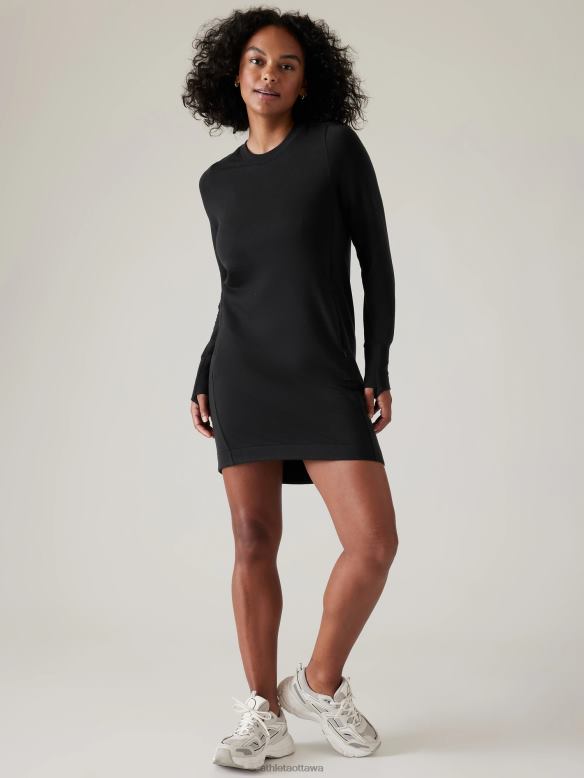 Athleta Coaster Luxe Sweatshirt Dress Women Black Clothing VHFL2774