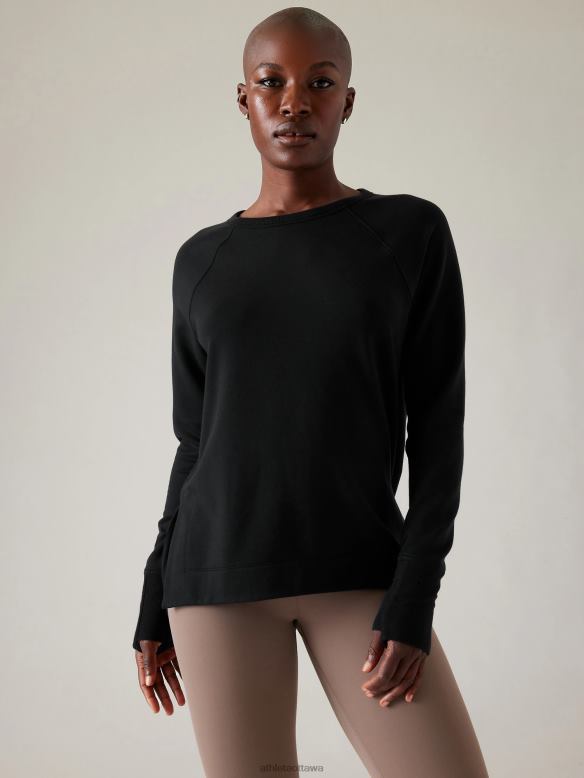 Athleta Coaster Luxe Recover Sweatshirt Women Black Clothing VHFL2394