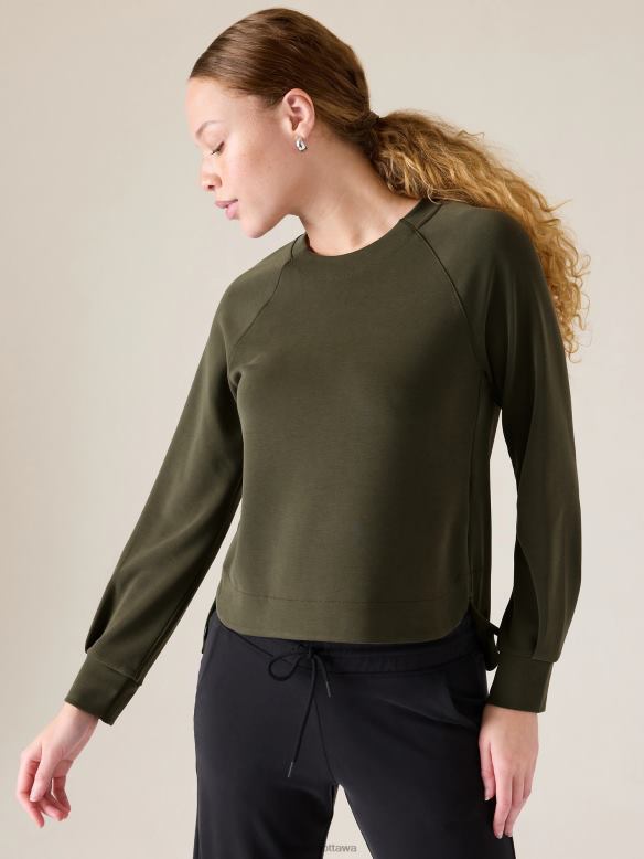 Athleta Seasoft Crewneck Sweatshirt Women Aspen Olive Clothing VHFL2251