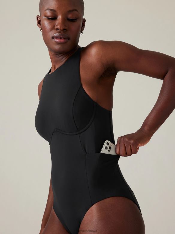 Athleta Maldives Sport One Piece Swimsuit Women Black Swimwearwear VHFL2842