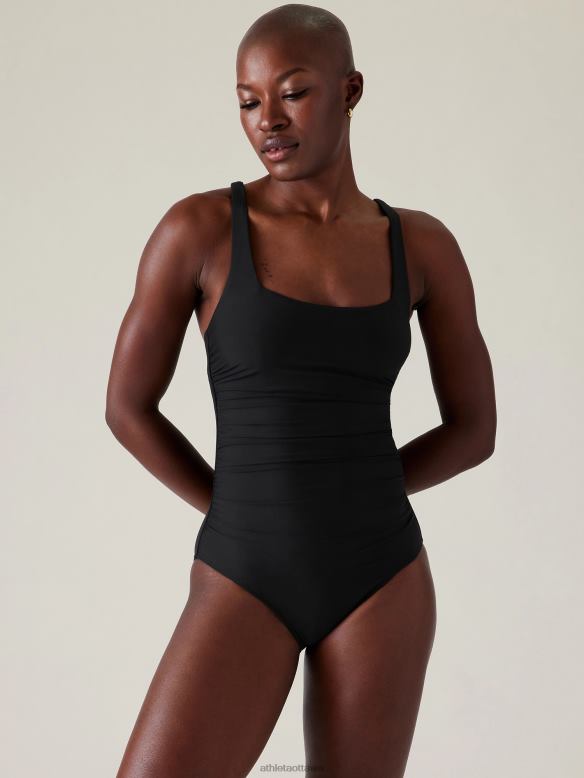 Athleta Square Neck One Piece Swimsuit Women Black Swimwearwear VHFL2872